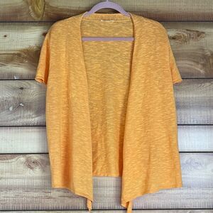 Eileen Fisher Linen Blend Cardigan Sweater Womens Large Open Short Sleeve Orange